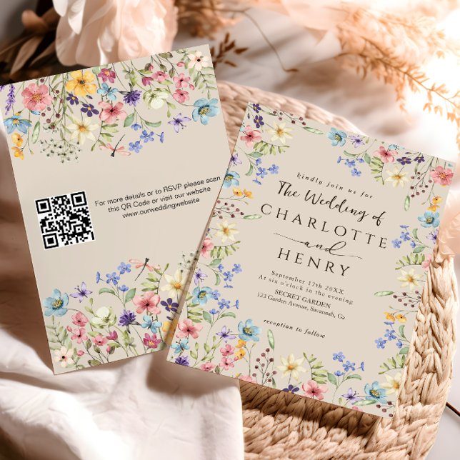 Invitación Moderno código QR Rústico Boda simple de flores si (Subido por el creador)
