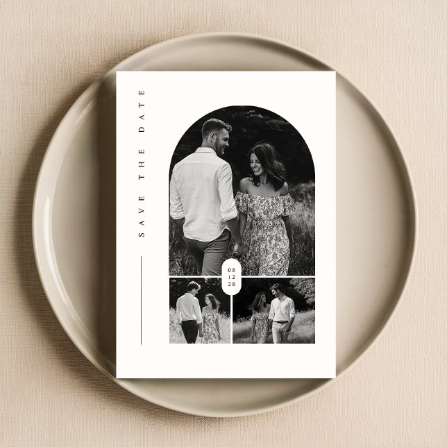 Invitación Moderno Collage de fotos blanco y negro salva la f (Subido por el creador)