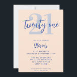 Invitación Moderno color claro Peach Blue Elegant 21º cumplea<br><div class="desc">Una invitación moderna y sencilla de 21 años con una tipografía caligráfica elegante y un diseño minimalista en color melocotón y azul.</div>