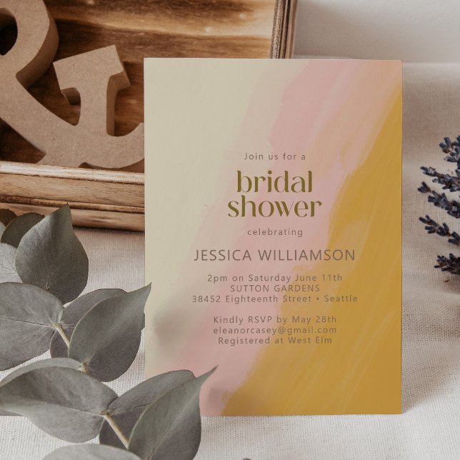 Invitación Moderno color de agua Boho ducha de novia amarilla (Subido por el creador)