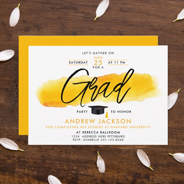 Invitación Moderno color de agua minimalista amarillo negro g (Subido por el creador)