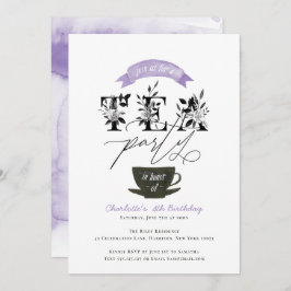 Invitación Moderno color de agua negro y blanco Fiesta de té 