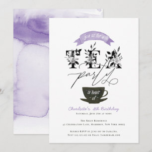 Invitación Moderno color de agua negro y blanco Fiesta de té 