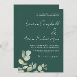 Invitación Moderno color de agua verde oscuro Eucalyptus Boda