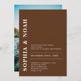Invitación Moderno color marrón oscuro elegante foto Boda sim