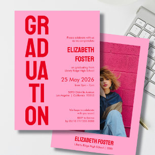 Invitación Moderno color rosa y rojo negrita graduación de ti