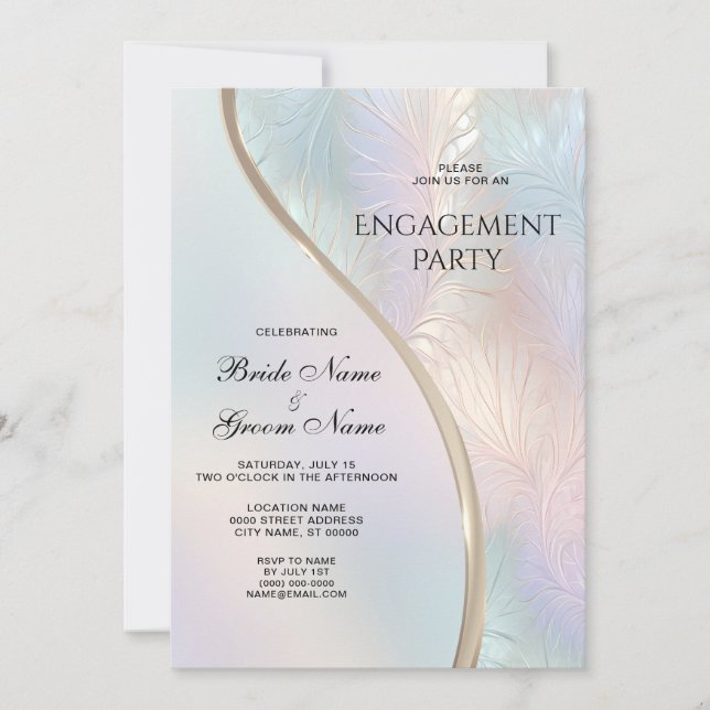 Invitación Moderno Compromiso Abstracto Irisado (Anverso)