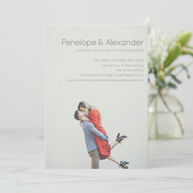 Invitación Moderno Compromiso Completo Foto Boda Elegante (Anverso de pie)