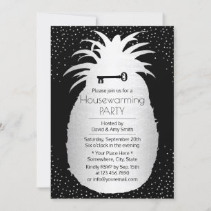 Invitación Moderno Confetti de Piña Plata Dots Calentador de