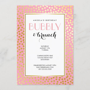 Invitación Moderno Confetti Polka Dots Pink Gold Brunch
