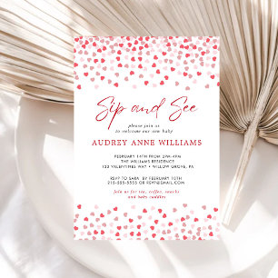 Invitación Moderno Corazón Rojo Rosa Sip y Ver