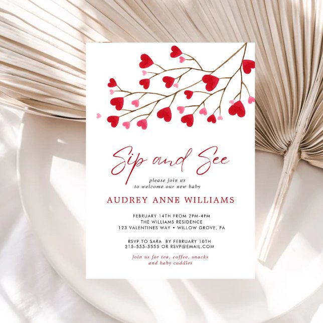 Invitación Moderno Corazón Rojo Rosa Sip y Ver (Subido por el creador)