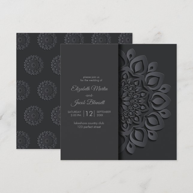 Invitación Moderno corte de papel negro Mandala Peekaboo Boda (Anverso / Reverso)