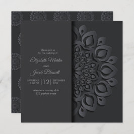Invitación Moderno corte de papel negro Mandala Peekaboo Boda