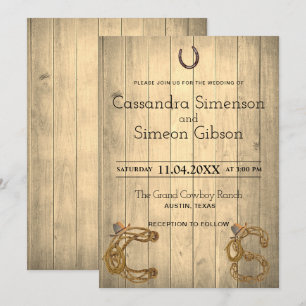 Invitación Moderno Cowboy, Wood Rustic Wedding Day
