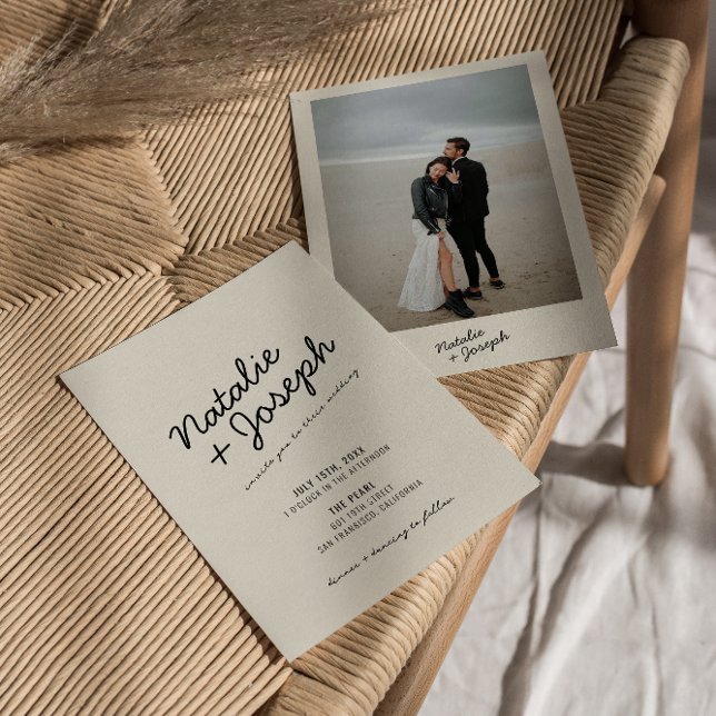 Invitación Moderno crema negra retro caprichosa Boda de fotog (Subido por el creador)