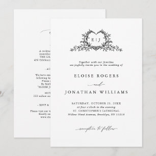 Invitación Moderno Cresta Caligráfica Chic Minimalista Boda