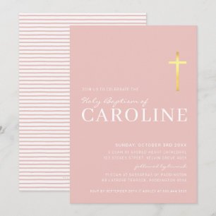 Invitación MODERNO CRUZ oro sagrado bautismo mínimo blanco ro