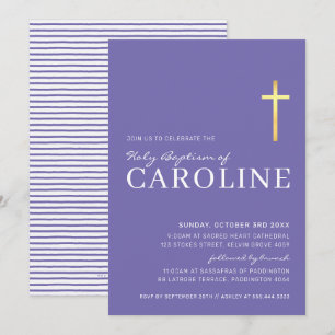 Invitación MODERNO CRUZ oro sagrado bautismo simple blanco pú