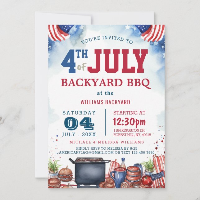 Invitación Moderno cuarto de julio patio trasero BBQ I BBQ Te (Anverso)