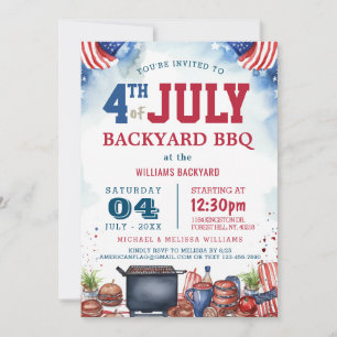 Invitación Moderno cuarto de julio patio trasero BBQ I BBQ Te