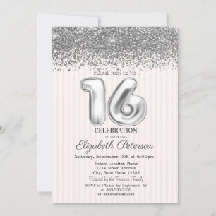 Invitación Moderno Cumpleaños 16 con Diamantes Plateados a Ra
