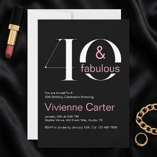 Invitación Moderno Cumpleaños 40 y Fabuloso Rosa