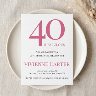 Invitación Moderno Cumpleaños 40 y Fabuloso Rosa Fiesta de Cu