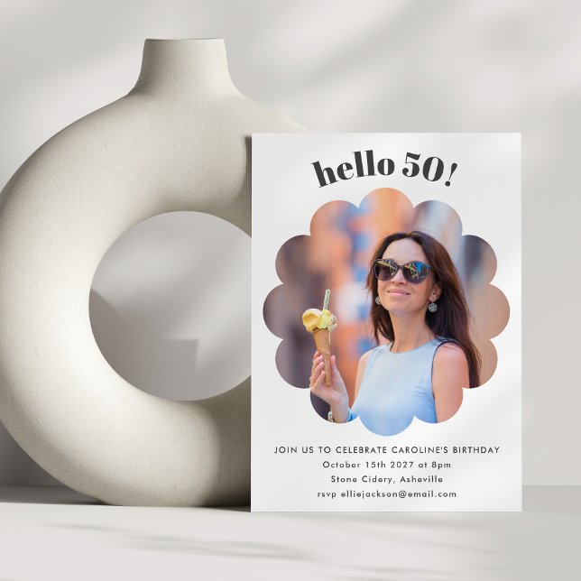 Invitación Moderno Cumpleaños 50 Chic Foto de Flor Cute (Subido por el creador)
