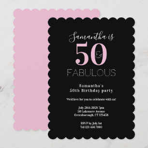 Invitación Moderno Cumpleaños 50 Fabuloso Fiesta Negra Rosa 5