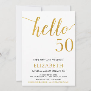 Invitación Moderno cumpleaños 50 hola 50 cumpleaños 50