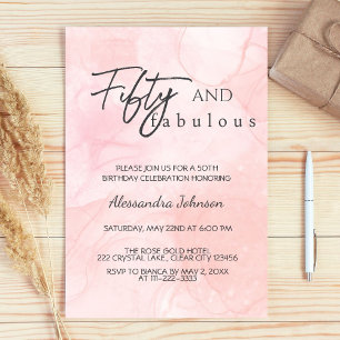 Invitación Moderno Cumpleaños 50 y Fabuloso Rosa Dorado 50
