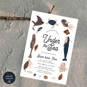 Invitación Moderno Cumpleaños 5 Bajo el Mar