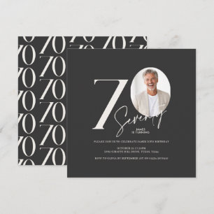 Invitación Moderno Cumpleaños 70 Foto Minimal Hito Negro