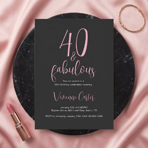 Invitación Moderno Cumpleaños de 40 y Fabuloso en Rosa
