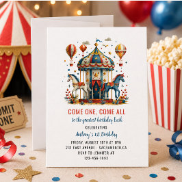 Invitación Moderno Cumpleaños de Carnaval de Circo Lindo 1er 