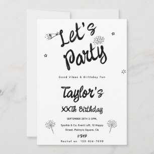 Invitación Moderno Cumpleaños de Fiesta de Dibujo a Mano en B