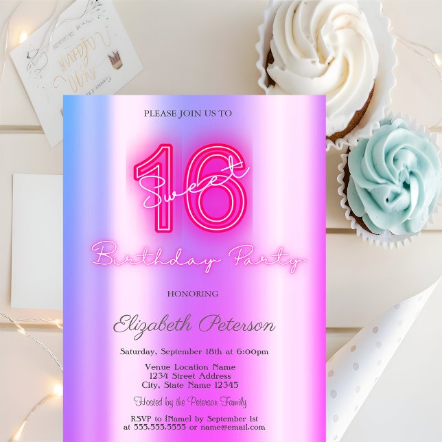 Invitación Moderno Cumpleaños Dulces 16 Neon Violeta (Subido por el creador)