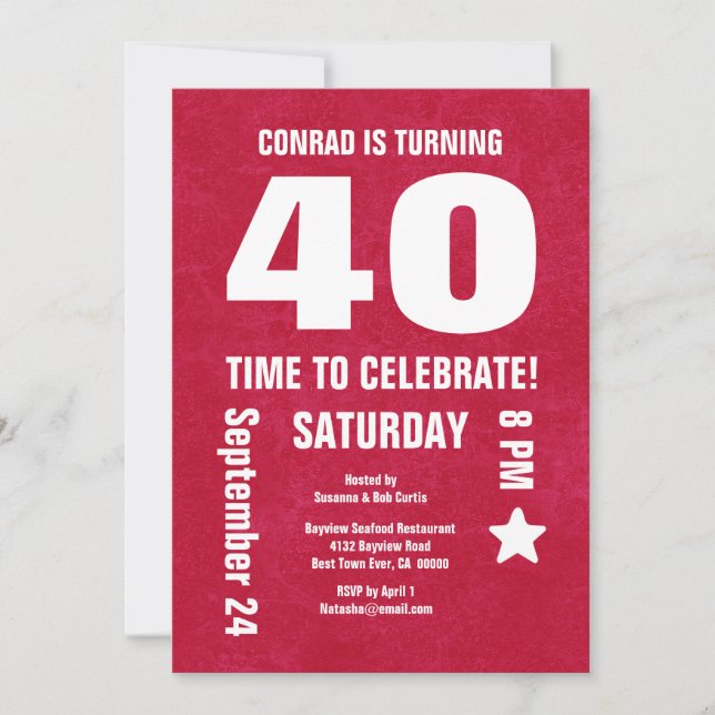 Invitación Moderno cumpleaños número 40 o cualquier año Chevr (Anverso)