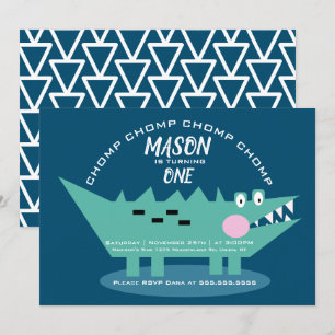 Invitación Moderno Cumpleaños Safari de Caimán Adorable Mordi