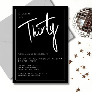 Invitación Moderno cumpleaños treinta 30th trigésimo negro
