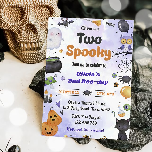 Invitación Moderno Cute Dos Fantasmas Halloween Segundo Cumpl (Subido por el creador)