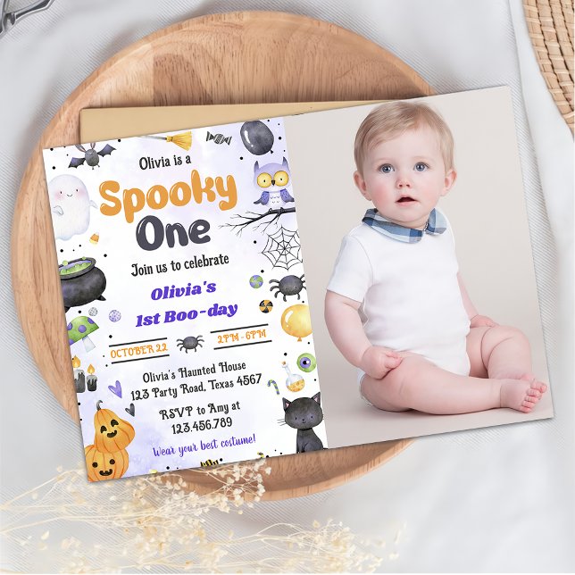 Invitación Moderno Cute Spooky Un Halloween Primer cumpleaños (Subido por el creador)