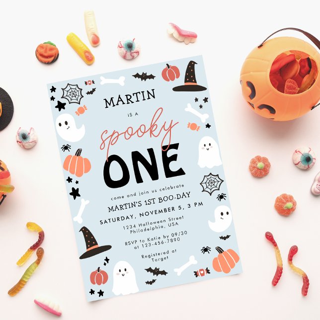 Invitación Moderno Cute Spooky Un niño de Halloween Primer cu (Subido por el creador)