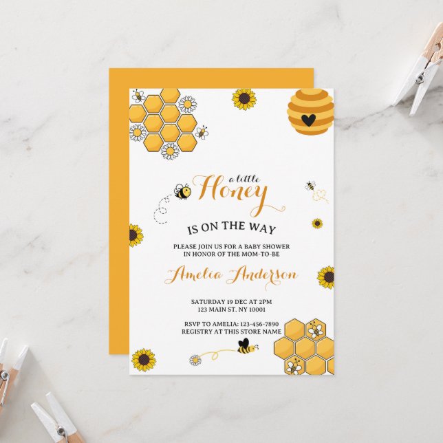 Invitación Moderno Cute Un Poco De Miel Baby Shower (Anverso/Reverso In Situ)