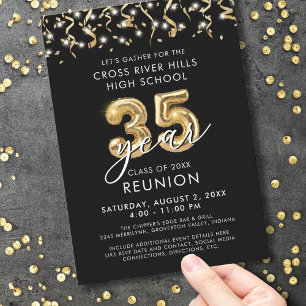 Invitación Moderno de 35 años de clase Reunión Rasgos de Oro 