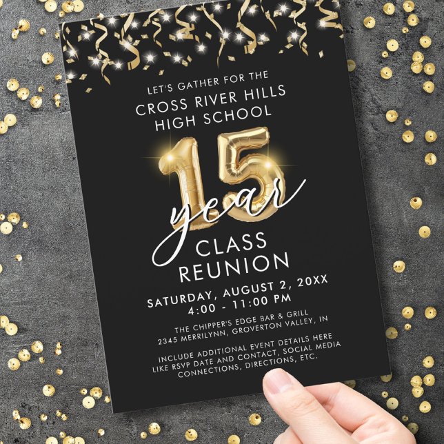 Invitación Moderno de clase de 15 años Reunión Rasgos de Oro  (Subido por el creador)