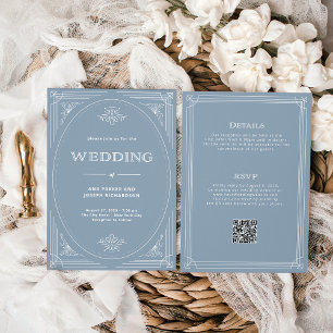 Invitación Moderno deco azul turbio todo en un Boda de código