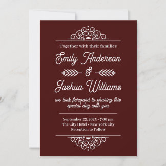 Invitación Moderno Deco | Boda elegante de color vino y blanc