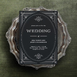 Invitación Moderno Deco | Boda elegante de ónix negro y blanc
